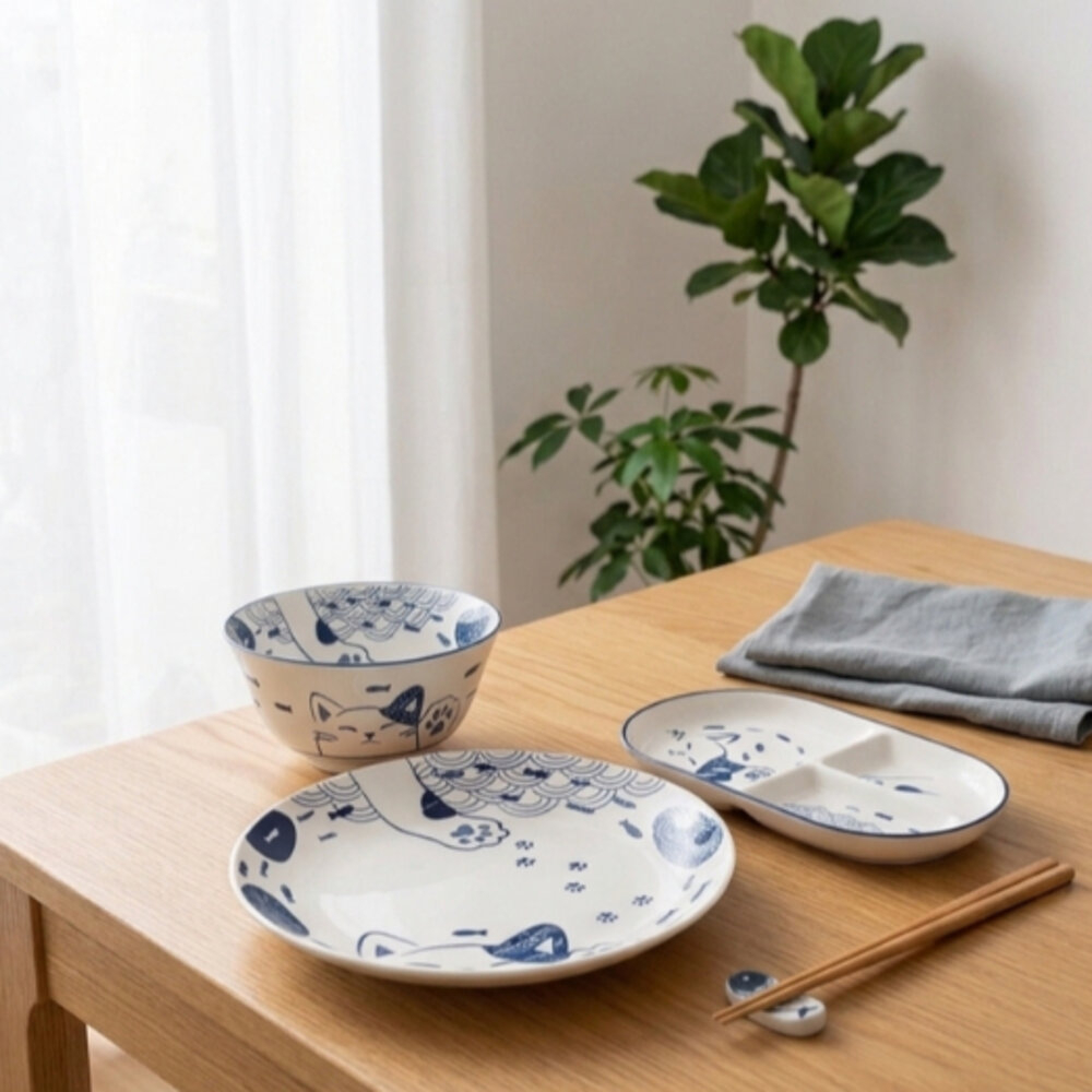 SF-021937-SHINACASA 貓爪分隔盤/餐盤/茶碗 飯碗 三格盤 點心盤 日式餐具 貓咪
