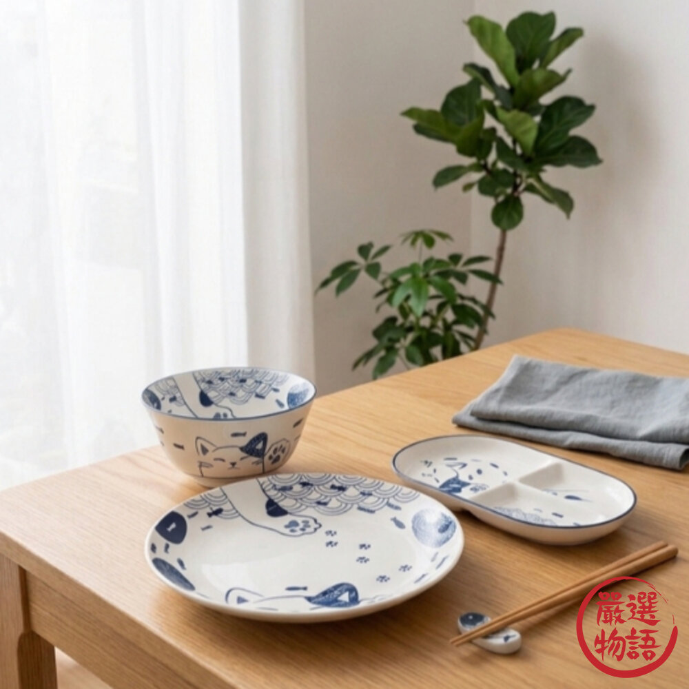 SHINACASA貓爪分隔盤/餐盤/茶碗飯碗三格盤點心盤日式餐具貓咪