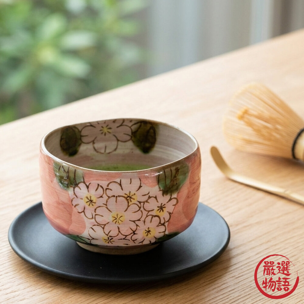 日本製 櫻花抹茶碗 美濃燒 手繪陶瓷茶碗 日式抹茶杯 茶道碗 和風餐具 日本餐具 茶具-圖片-3