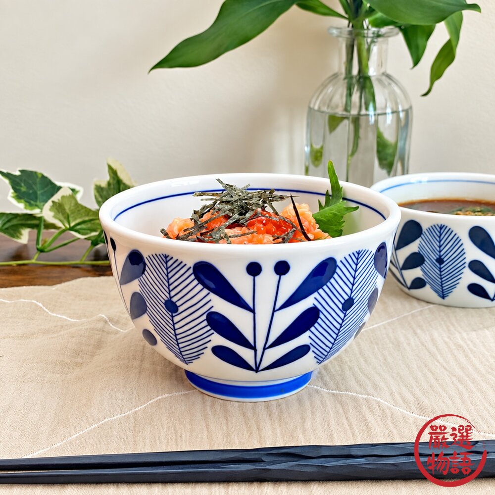 日本製美濃燒 飯碗 餐碗 北歐風 藍白花紋 12.5cm｜Usukaru 陶瓷碗 小碗 湯碗 日本製餐碗 日本進口 封面照片