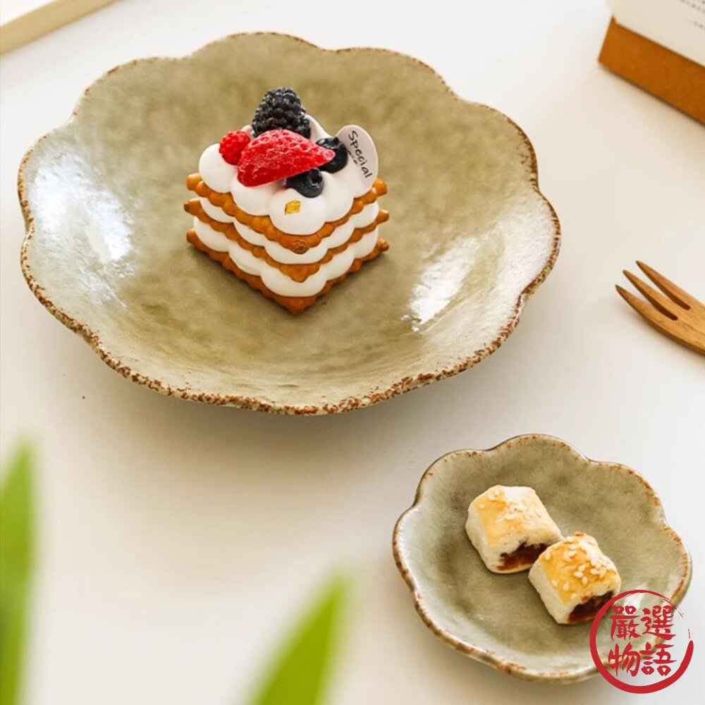 現貨日本美濃燒餐盤復古花盤三色陶瓷盤深盤大盤湯碗淺碗花盤日式花邊餐盤花型盤日本進口