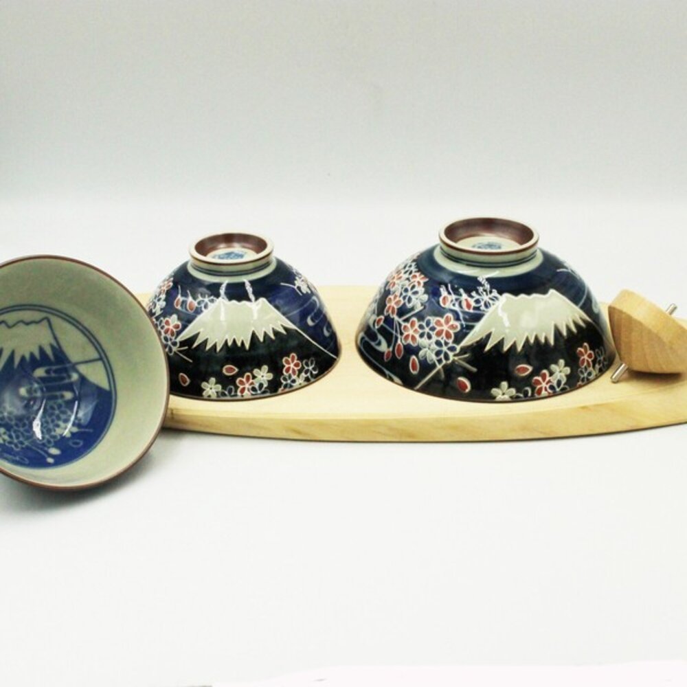 SF-022279-現貨 日本製 美濃燒 櫻花富士山 職人手繪 浮雕飯碗 | 手作陶瓷飯碗 日本廚房小物 日系質感碗 湯碗 陶瓷碗 日本進口