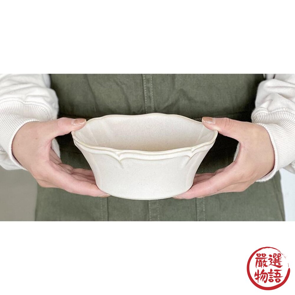 日本製 美濃燒 白瓷花瓣 沙拉碗 陶瓷碗 深碗 湯碗 日本進口-圖片-1