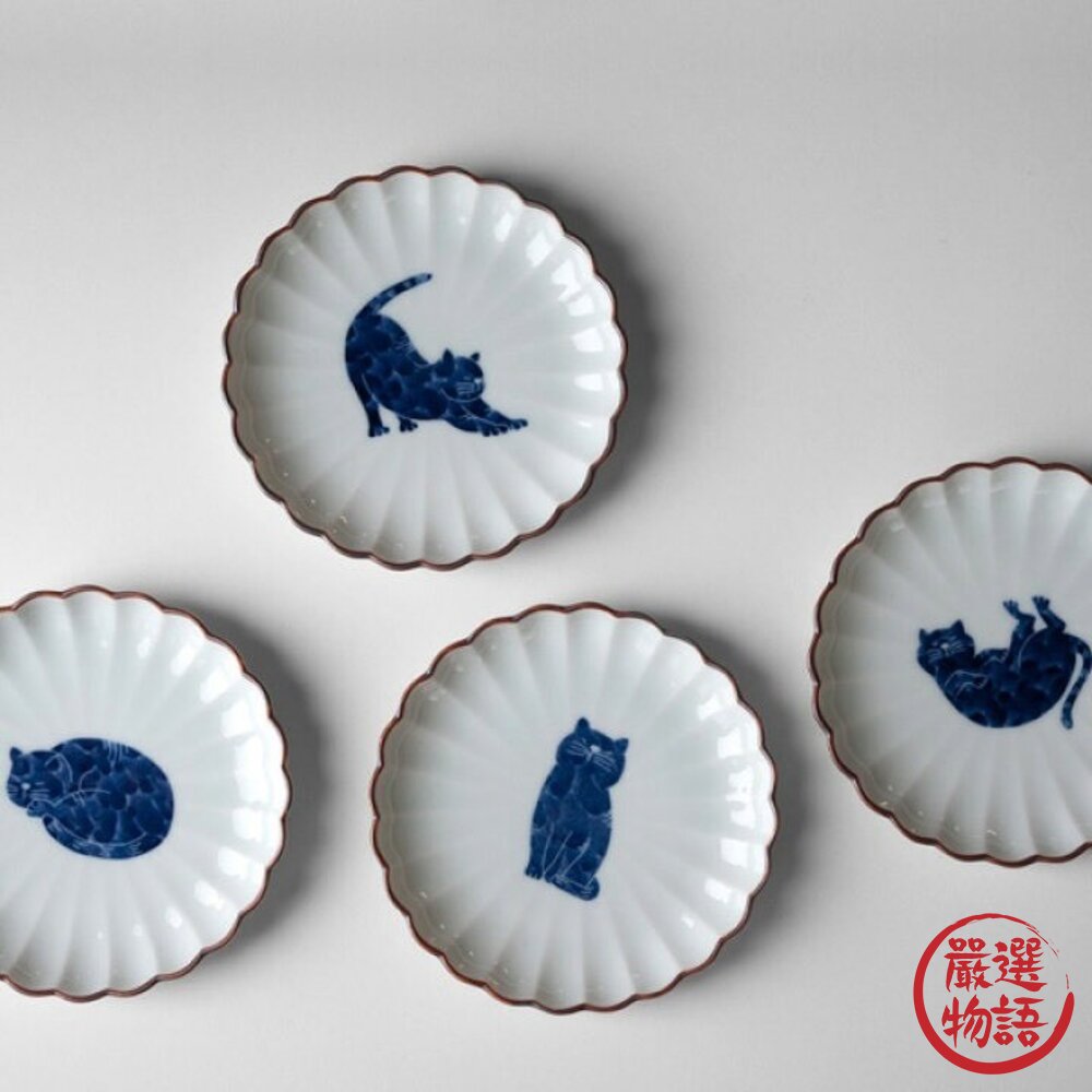 日本製 波佐見燒 吳須貓花邊皿 四款造型|可愛實用 小碟子 點心盤 貓咪小盤 貓咪碟子 日本進口-圖片-1