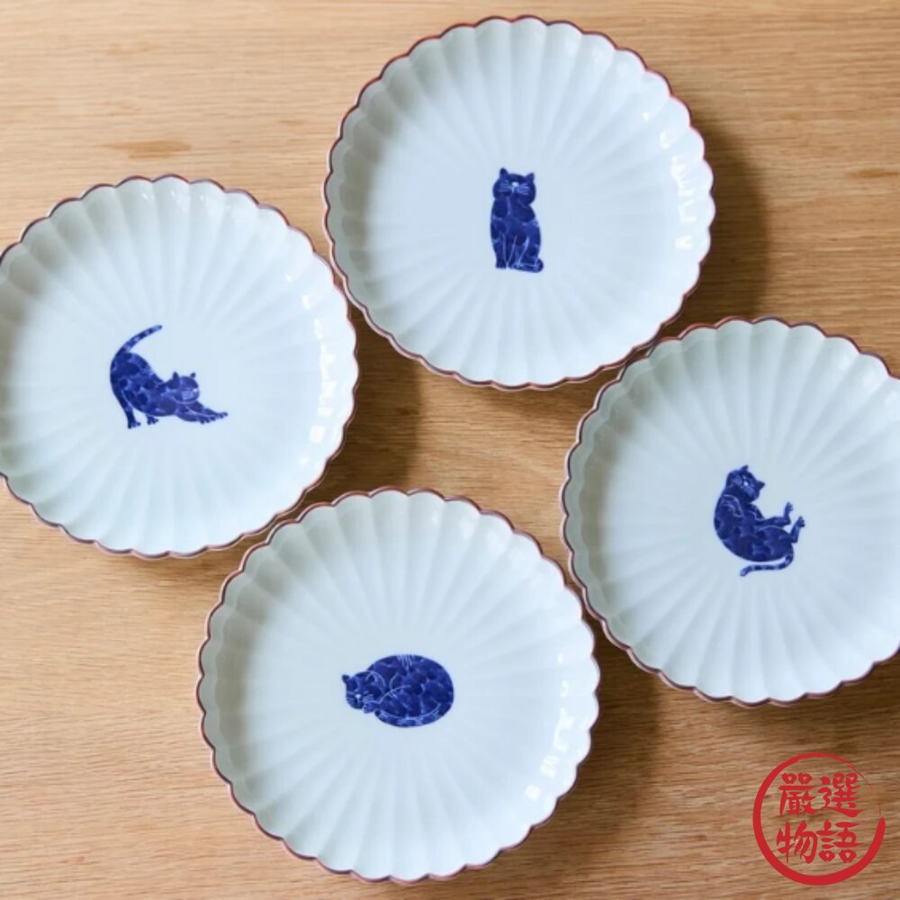 日本製 波佐見燒 吳須貓花邊皿 四款造型|可愛實用 小碟子 點心盤 貓咪小盤 貓咪碟子 日本進口-圖片-2