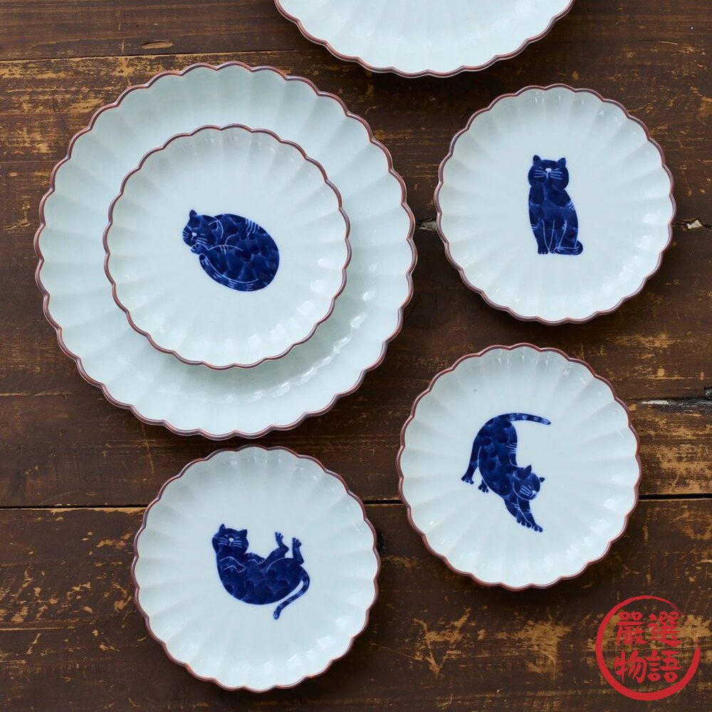 日本製 波佐見燒 吳須貓花邊皿 四款造型|可愛實用 小碟子 點心盤 貓咪小盤 貓咪碟子 日本進口-圖片-3