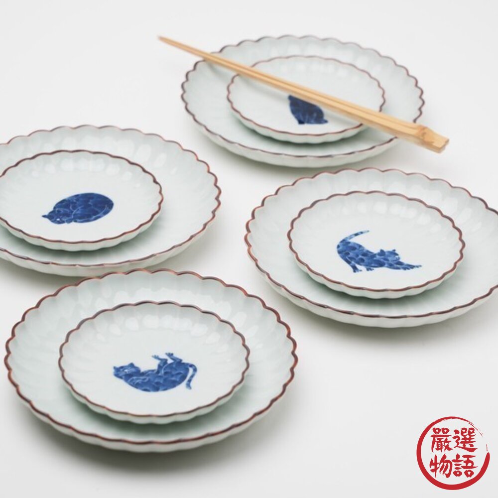 日本製 波佐見燒 吳須貓花邊皿 四款造型|可愛實用 小碟子 點心盤 貓咪小盤 貓咪碟子 日本進口-圖片-4