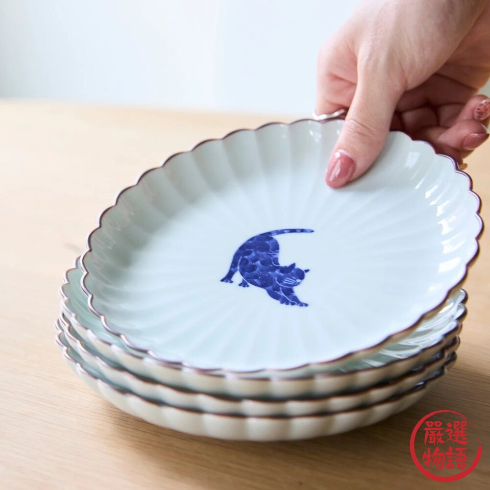 日本製 波佐見燒 吳須貓花邊皿 四款造型|可愛實用 小碟子 點心盤 貓咪小盤 貓咪碟子 日本進口-圖片-6