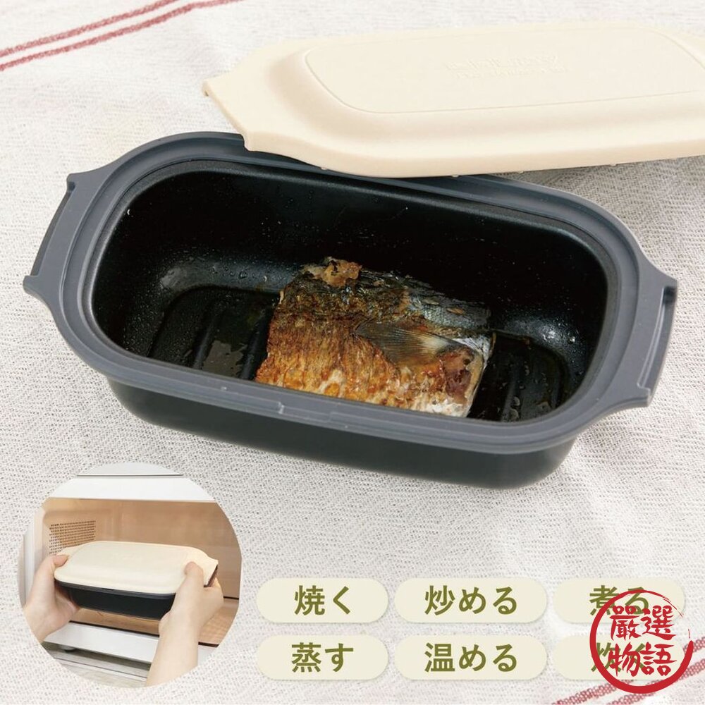 日本3COINS 微波爐料理神器 煎魚神器|煎/炒/煮/蒸/燉 一台六用 微波料理盒 六合一料理 日本進口-圖片-4