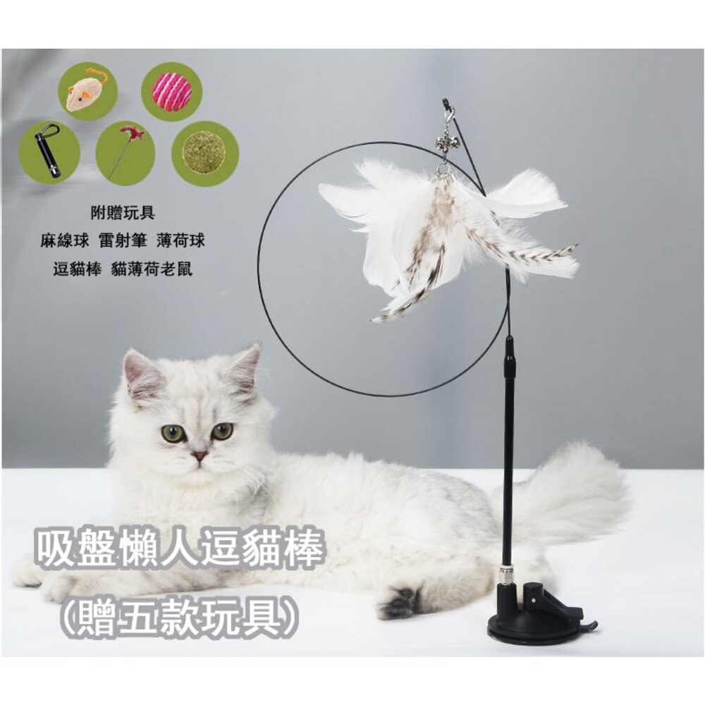 W006-懶人逗貓棒 逗貓棒 吸盤逗貓棒 自嗨解悶玩具 貓玩具 贈五樣玩具