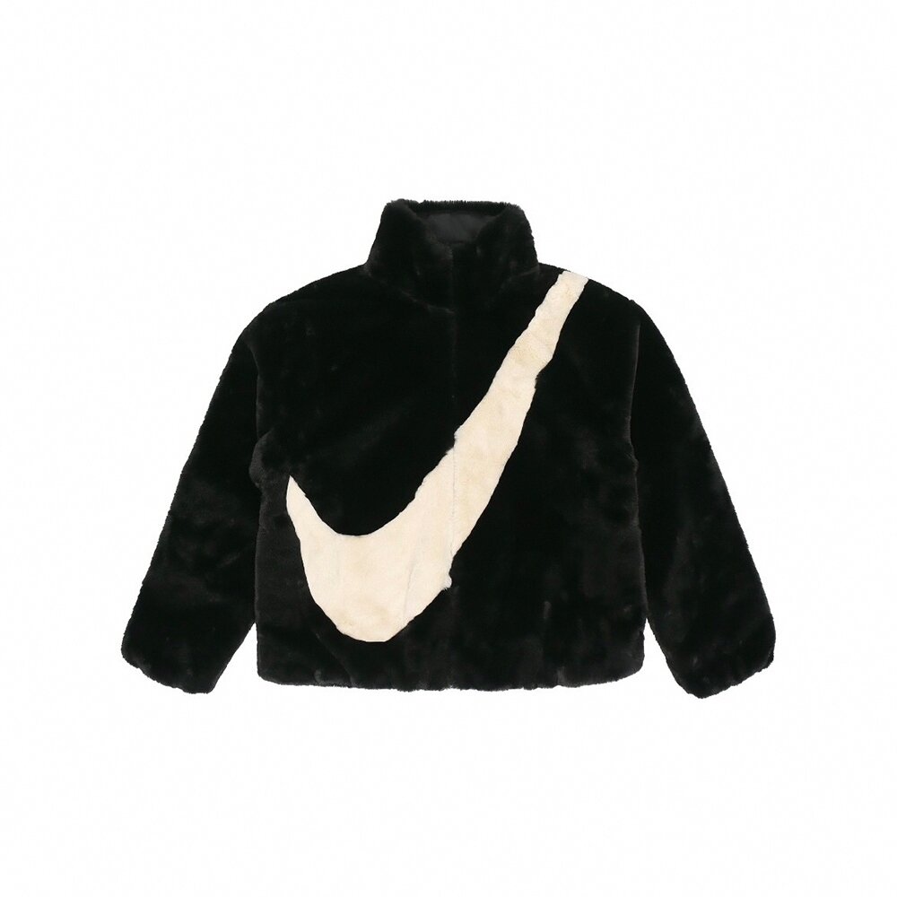 18984601012-W Nike 黑白大勾 毛毛外套 絨毛外套 黑 CU6559-010