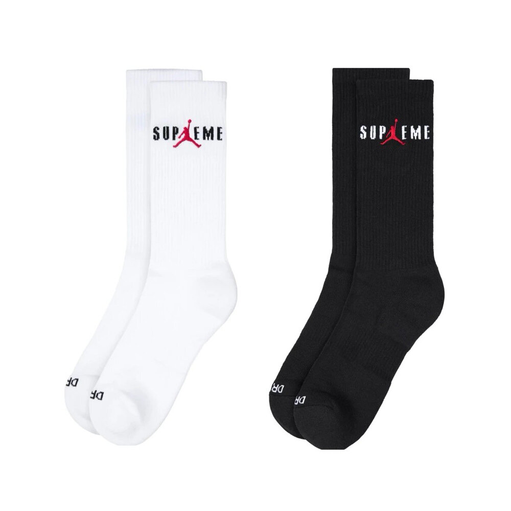 25138632255-Supreme x Jordan White Crew 襪子 白/黑 HF1398