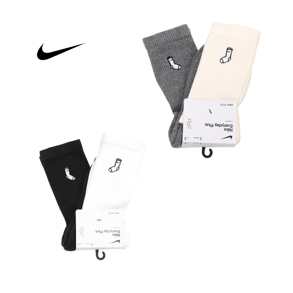 25770193600-Nike Everyday Plus緩震中筒襪2入 灰白/黑白 FB5709-900/901