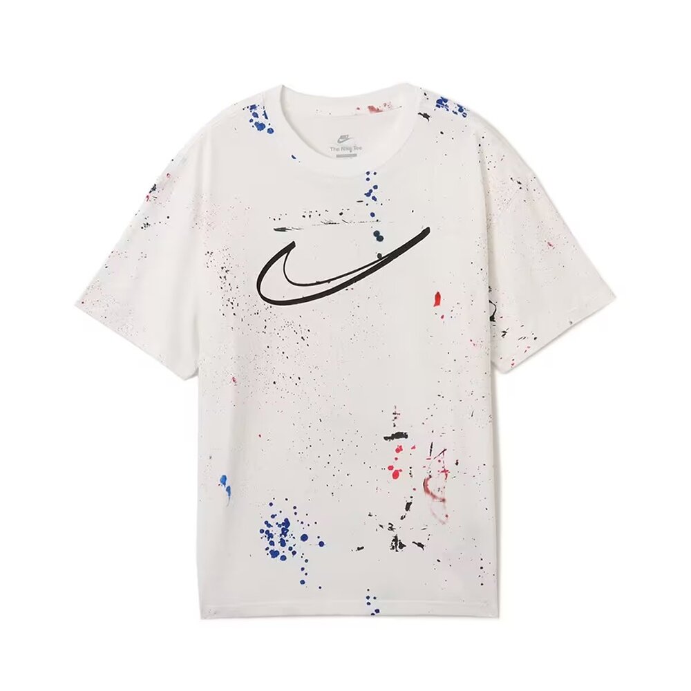 25884560632-Nike Logo 潑墨短袖 白 潑墨 塗鴉 大勾 印花 短袖T恤 HF5565-100
