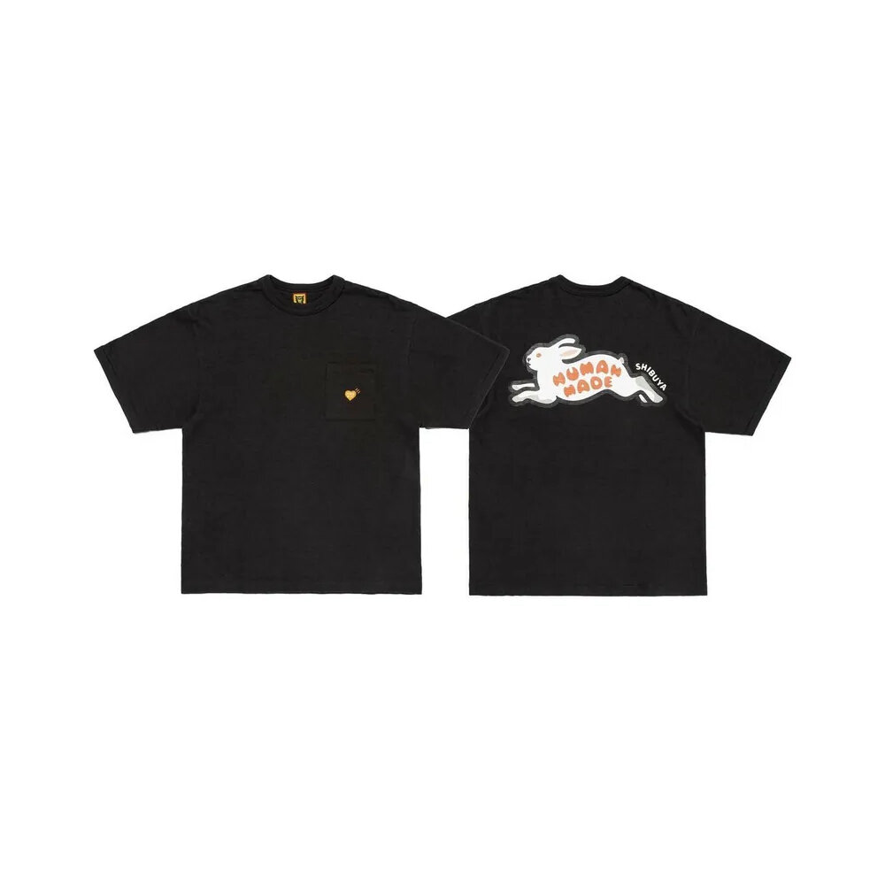 28913026461-Human Made Pocket Tee 橘色愛心 兔子 黑色 HM26CS055