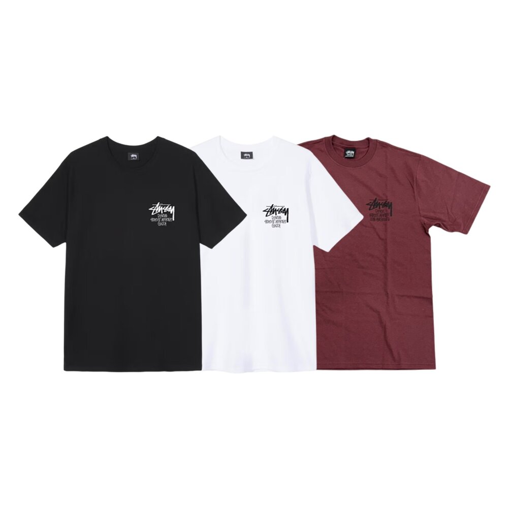  DSM x Stussy Stock Los Angeles Tee 黑、白、酒紅 短袖