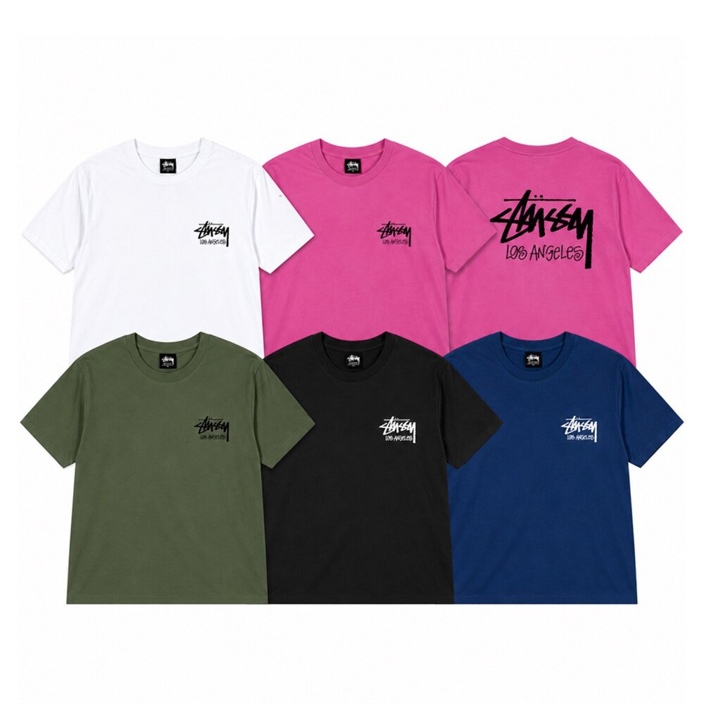 3903998-Stussy Stock Los Angeles Tee 白/黑/海軍藍/軍綠/莓粉 短袖 3903998