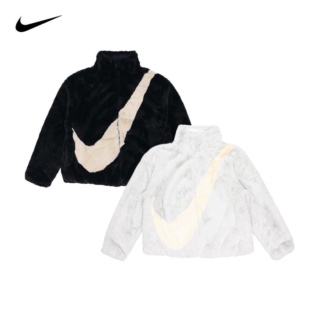7071703546-Nike Sportswear 大勾 絨毛外套 羊羔毛 黑/水藍DO3792-010/025