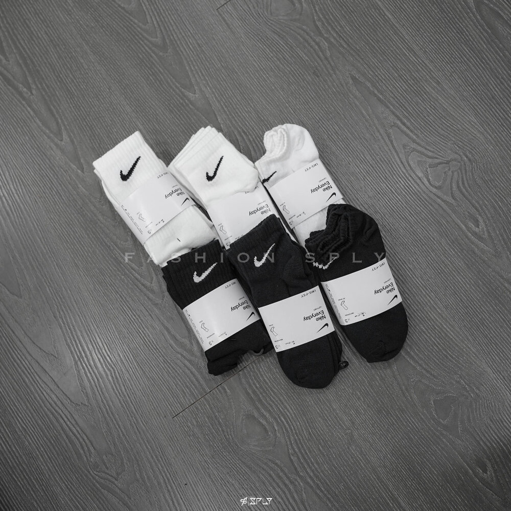 Nike Everyday Cushion Crew 長襪/中筒/短襪 白黑 三雙一組-圖片-1