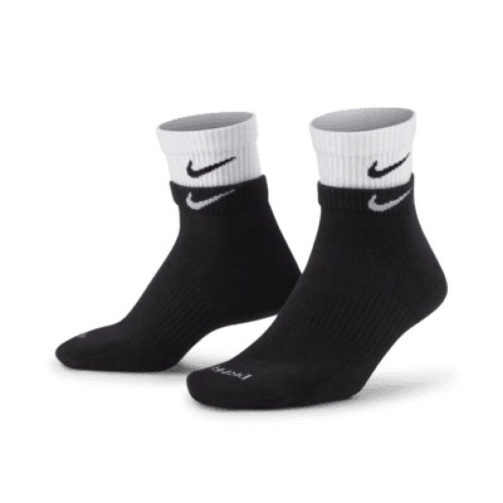 DH4058-011-Nike Everyday Plus DRY FIT 雙層黑白 中筒襪 DH4058-011