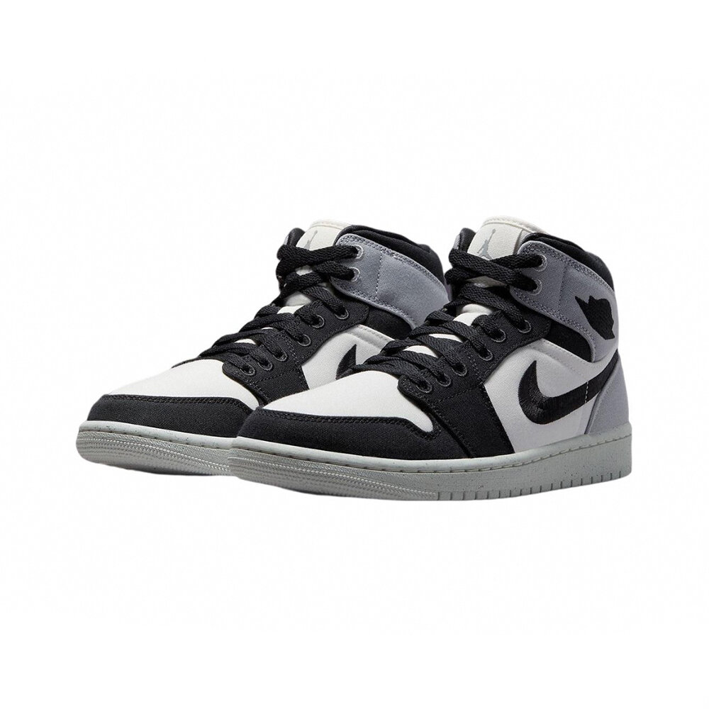 DV0427-100-Nike Air Jordan 1 Mid SE Canvas 黑白灰 絲綢 DV0427-100