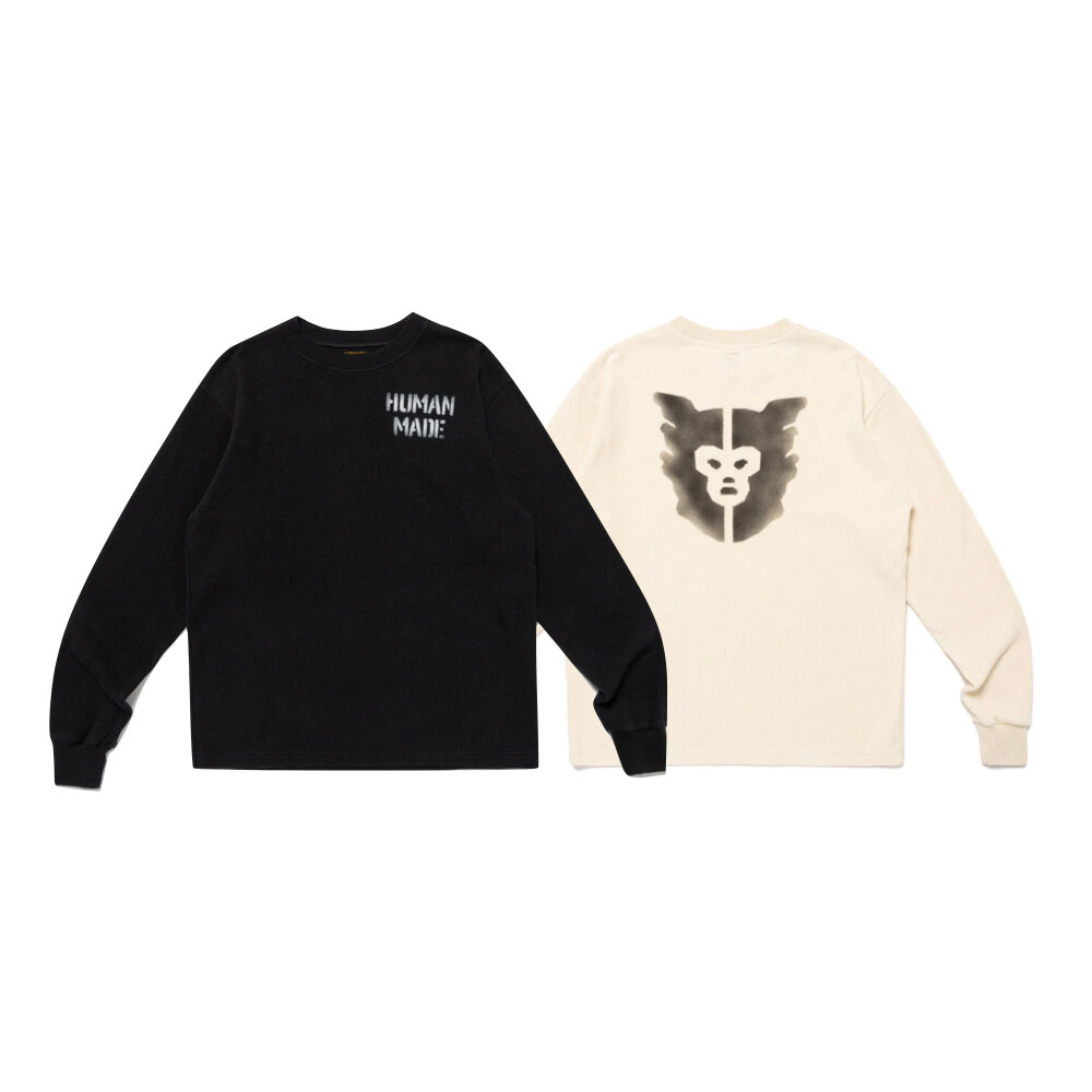 HM28CS006-Human Made Thermal L/S 背後猿人頭 長袖 白/黑 HM28CS006