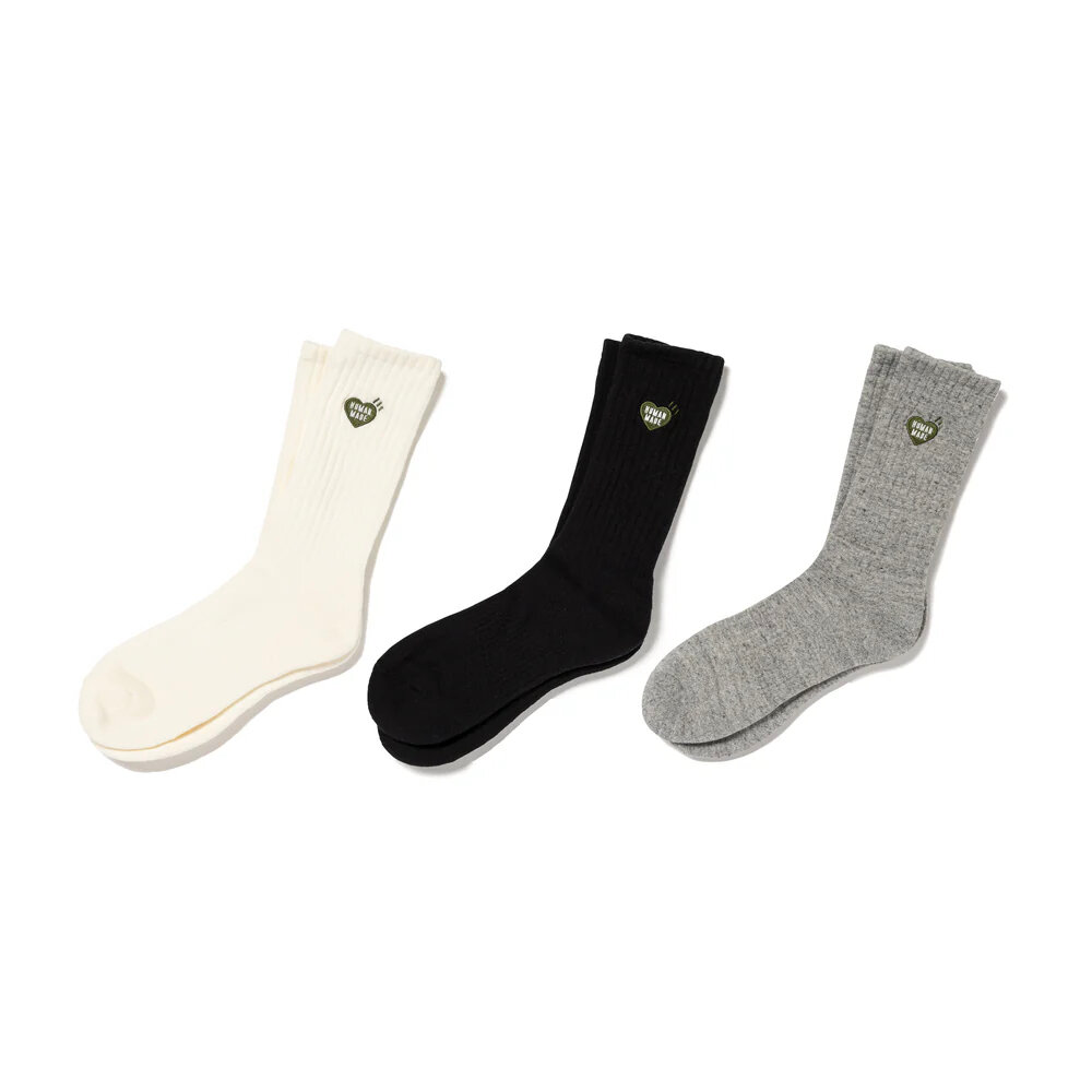 HM28GD064-Human Made Pile Socks 綠愛心 刺繡高筒襪 白/黑/灰HM28GD064