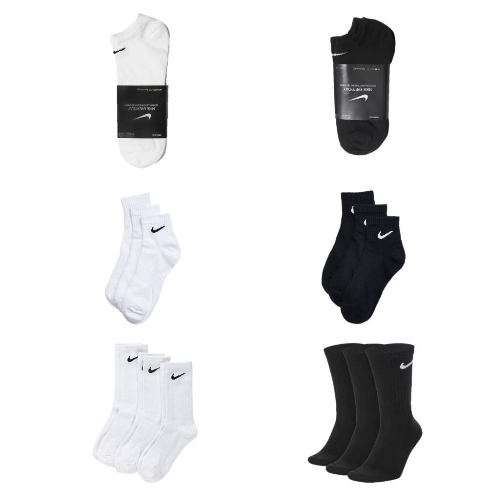 SX767-Nike Everyday Cushion Crew 長襪/中筒/短襪 白黑 三雙一組 SX767