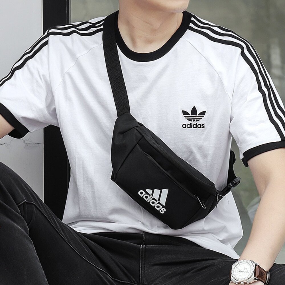 Adidas 腰包 側背包 斜背 隨身包 經典三線 logo 配件 黑色 FN0890-圖片-3