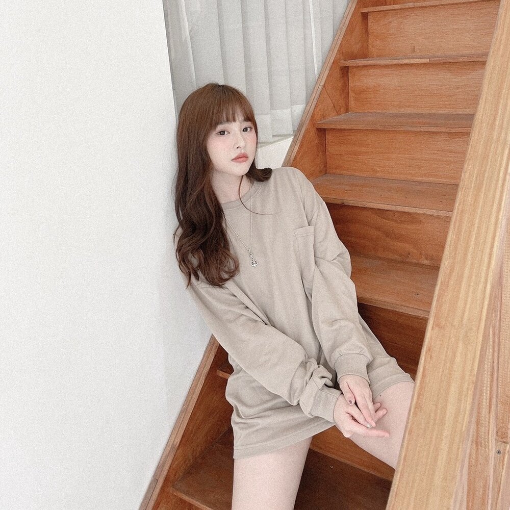 韓版 長袖 工裝風 口袋 素色 寬鬆 落肩 百搭 素面 多色素T oversize 男女可穿 情侶-圖片-1