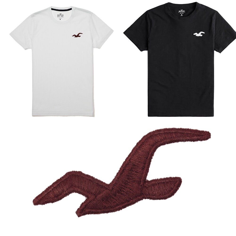 11293635730-Hollister  HCO 海鷗  刺繡 大Logo 素t 短袖 t 恤 休閒外出 情侶裝  黑色 白色