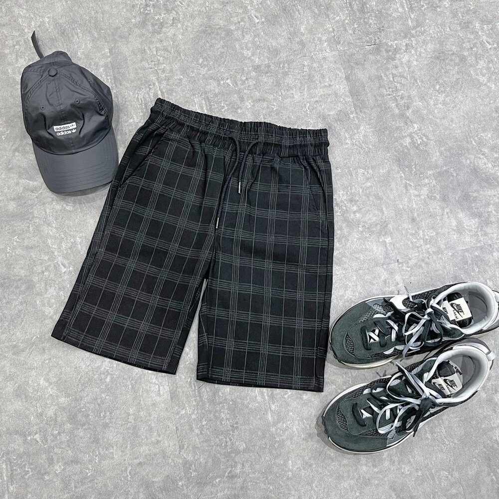 韓版韓國合身格子格子短褲超彈力格紋格紋褲休閒短褲鬆緊短褲彈性極佳男裝男生衣著修身短褲1489