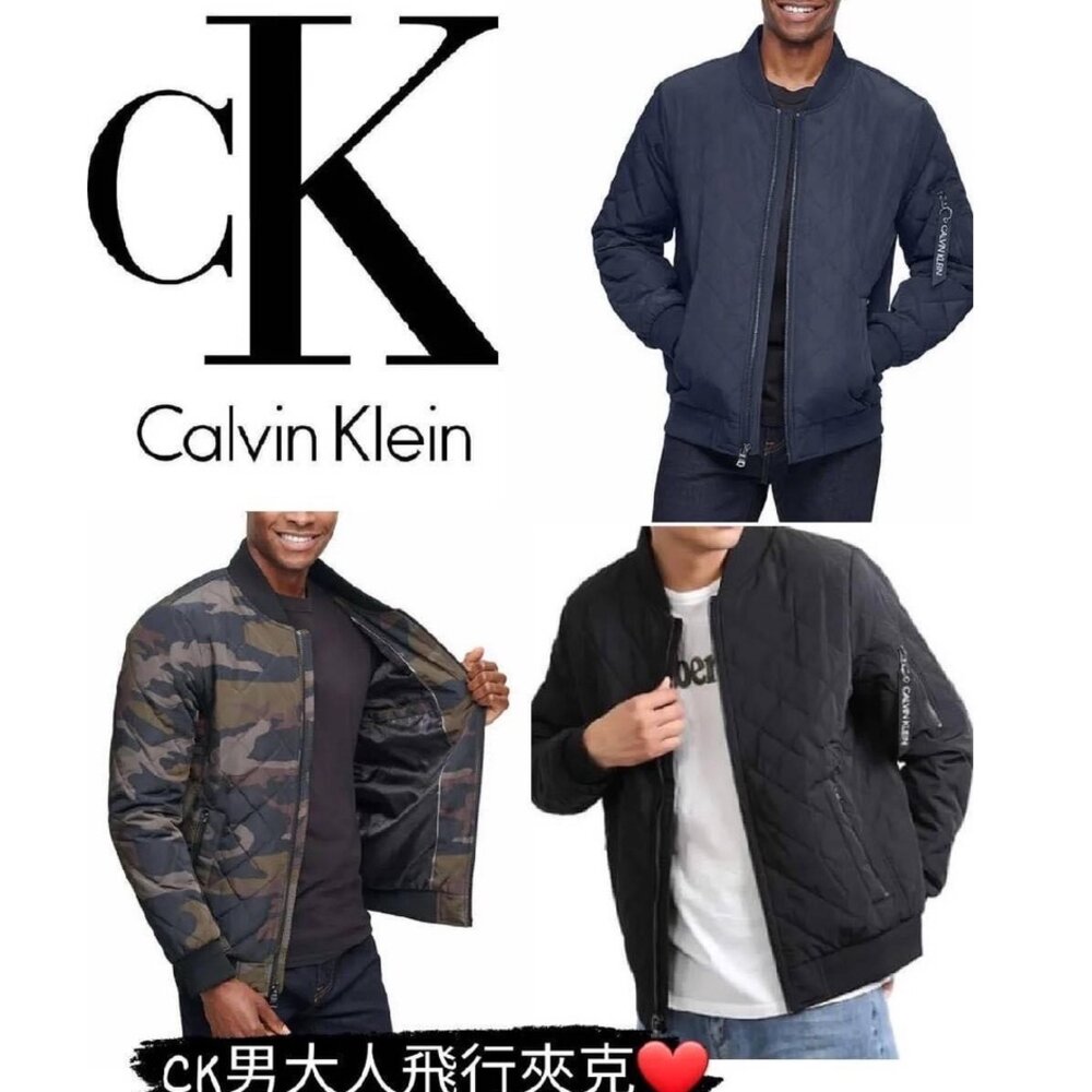 13329041587-CALVIN KLEIN CK 美國正版 滿版LOGO 格紋 防風外套 保暖外套 飛行外套 鋪棉外套