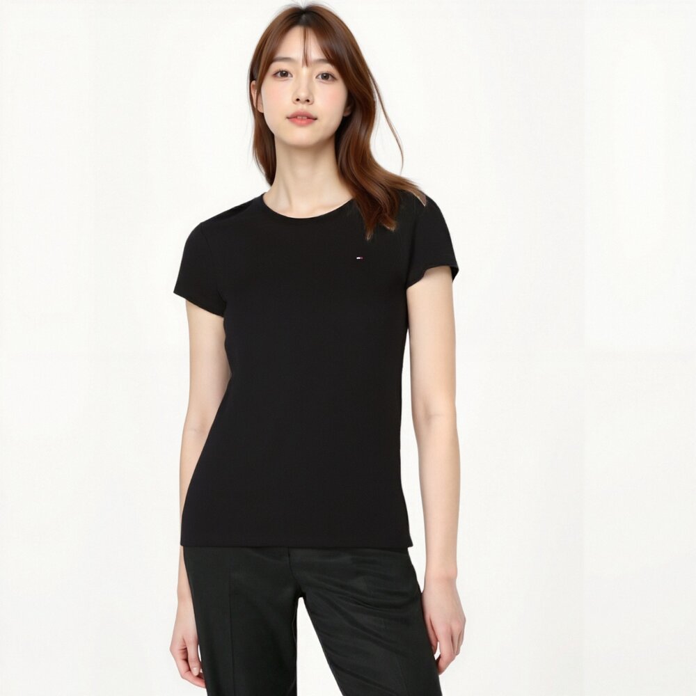 Tommy 女款 圓領 刺繡 小LOGO 素T 修身款 貼身 性感 女生短t TOMMY 夏季 休閒款-圖片-6