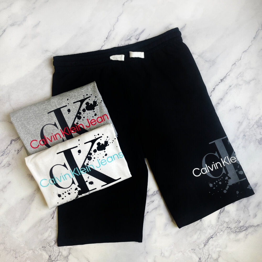 16993748218-CalvinKlein 青年版 側邊大LOGO CK 經典LOGO 休閒短褲 短褲 棉褲 抽繩 鬆緊 屁股口袋