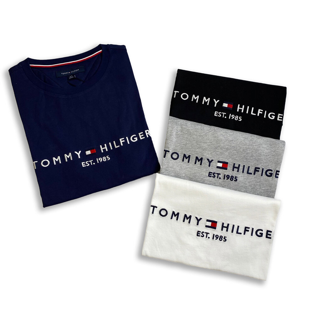 Tommy Hilfiger 成人 經典LOGO 1985文字 純棉 刺繡上衣 短袖 短袖上衣 情侶裝 大尺碼 美國代購-圖片-2