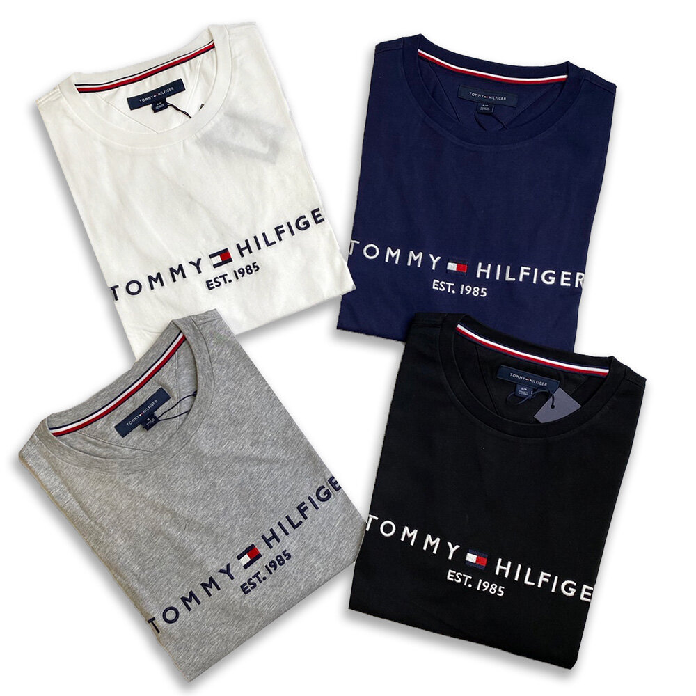 Tommy Hilfiger 成人 經典LOGO 1985文字 純棉 刺繡上衣 短袖 短袖上衣 情侶裝 大尺碼 美國代購-圖片-3