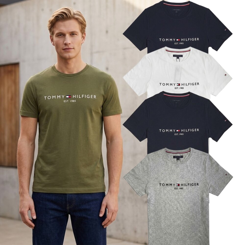 17292627273-Tommy Hilfiger 成人 經典LOGO 1985文字 純棉 刺繡上衣 短袖 短袖上衣 情侶裝 大尺碼 美國代購