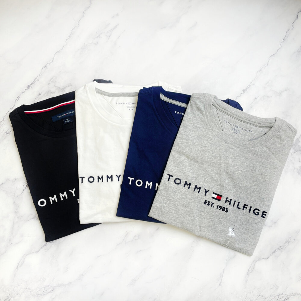 17292627273-Tommy Hilfiger 成人 經典LOGO 1985文字 純棉 刺繡上衣 短袖 短袖上衣 情侶裝 大尺碼 美國代購