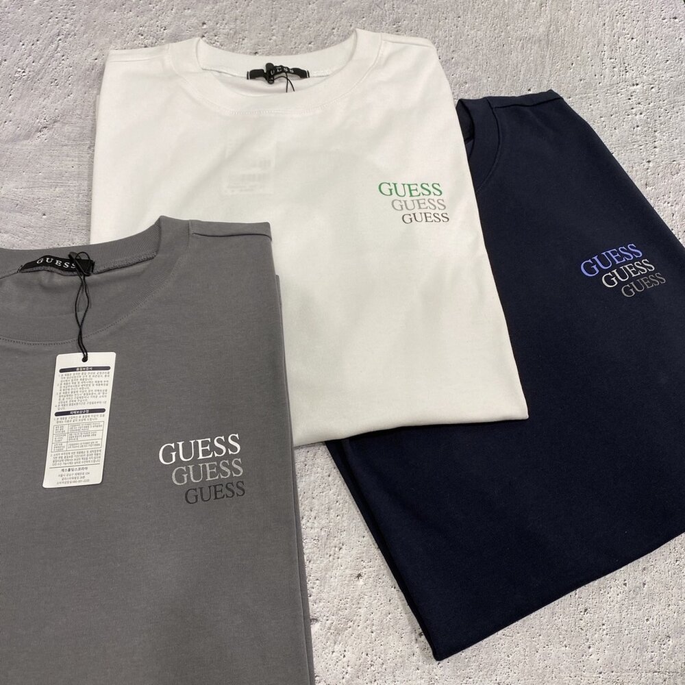 GUESS 短袖 經典LOGO 漸層 短T 落肩 寬鬆版型 深藍色 白色 深灰色 韓國貨 情侶款-圖片-1