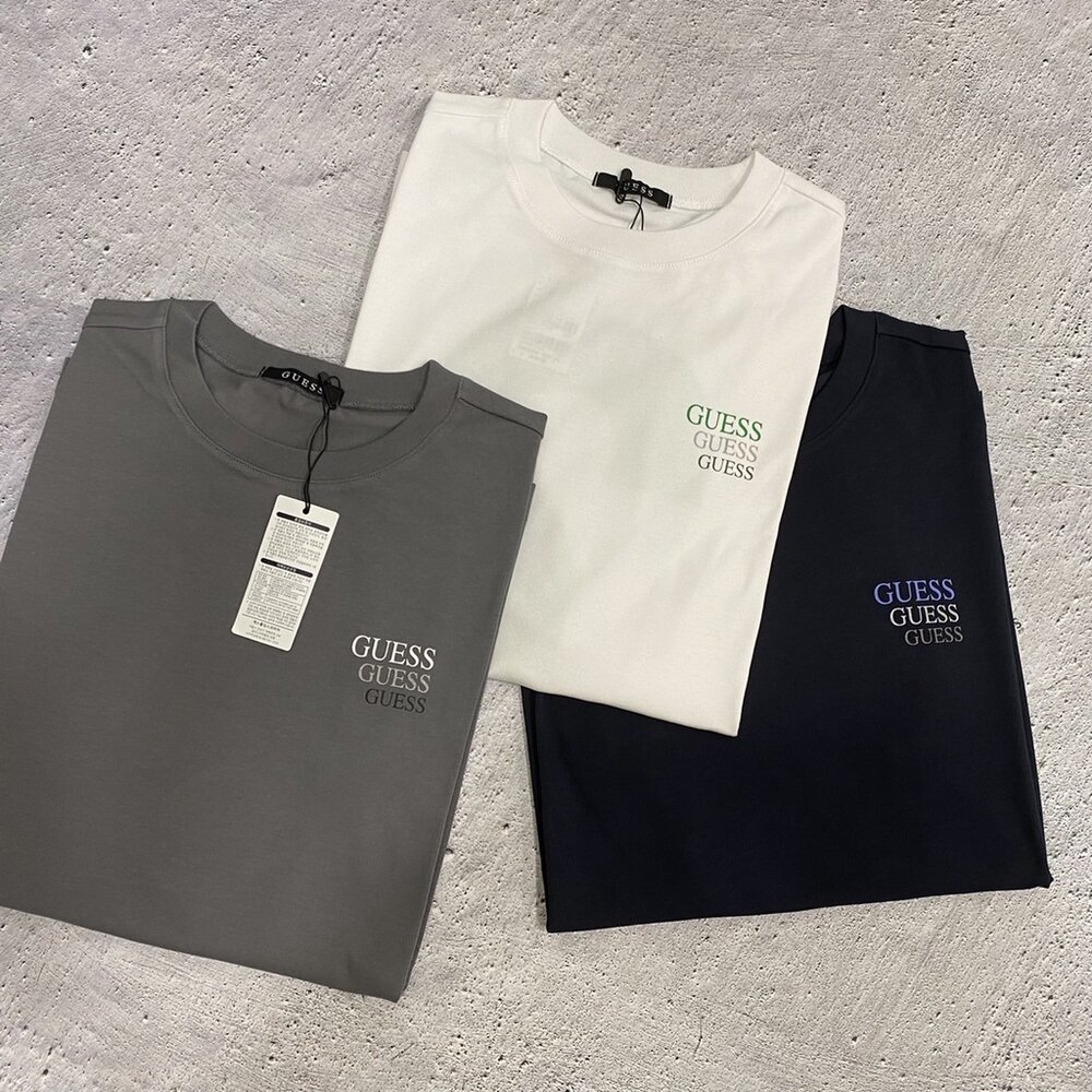 GUESS 短袖 經典LOGO 漸層 短T 落肩 寬鬆版型 深藍色 白色 深灰色 韓國貨 情侶款-圖片-2