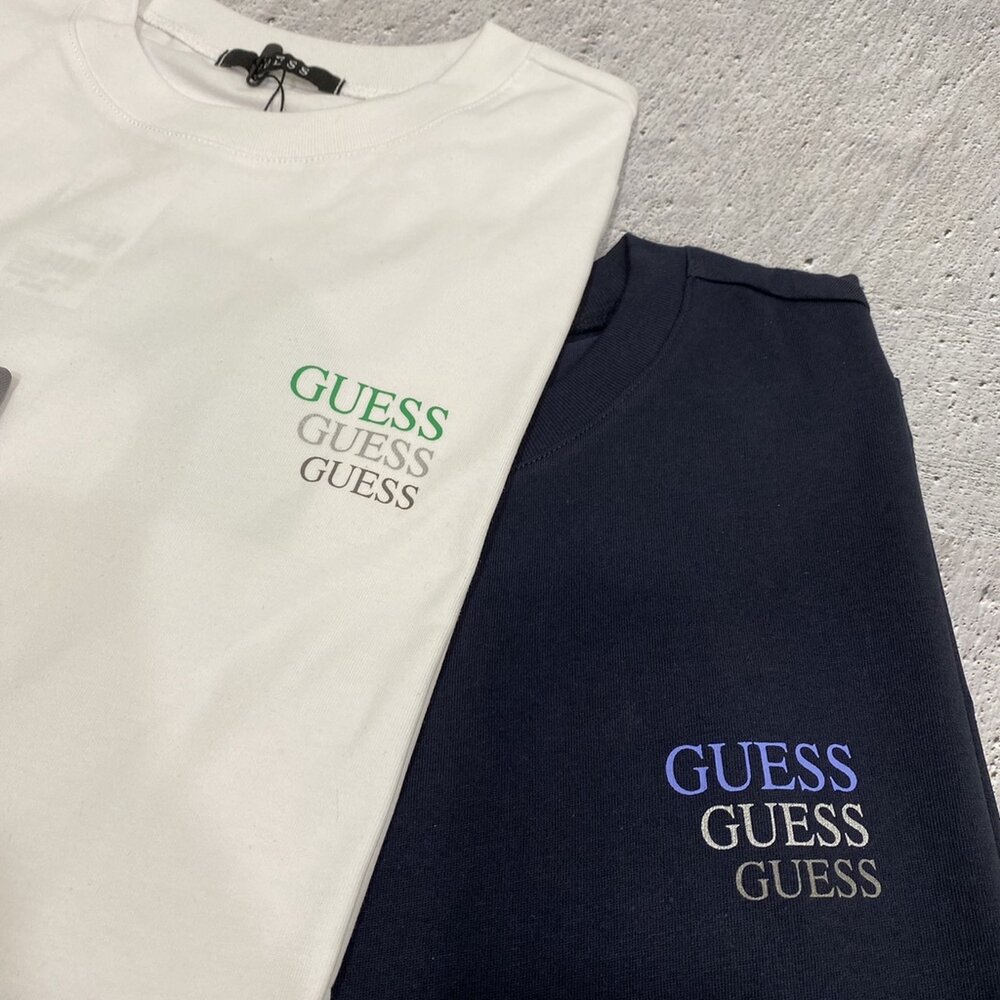 GUESS 短袖 經典LOGO 漸層 短T 落肩 寬鬆版型 深藍色 白色 深灰色 韓國貨 情侶款-圖片-4