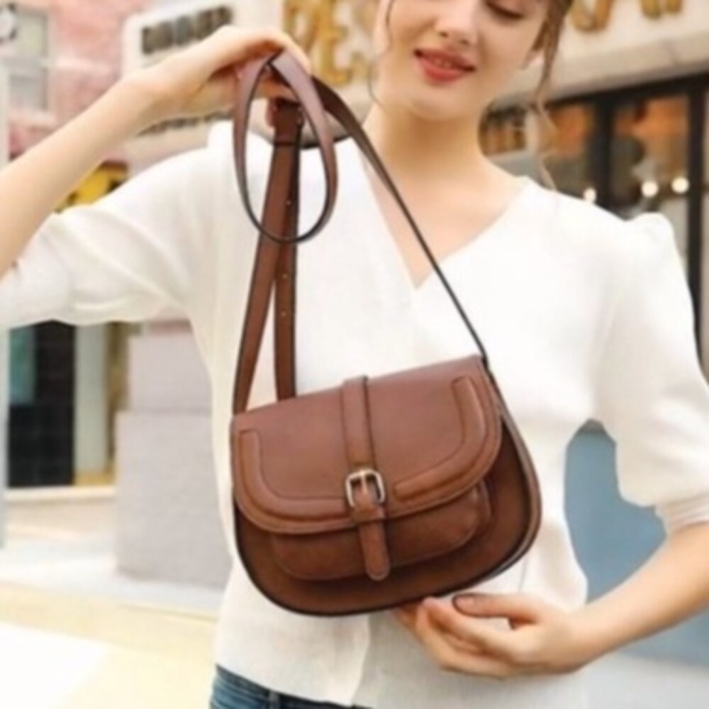 AFKOMST 馬鞍包 女款 復古 側背包 肩背包 皮革 母親節禮物-圖片-1