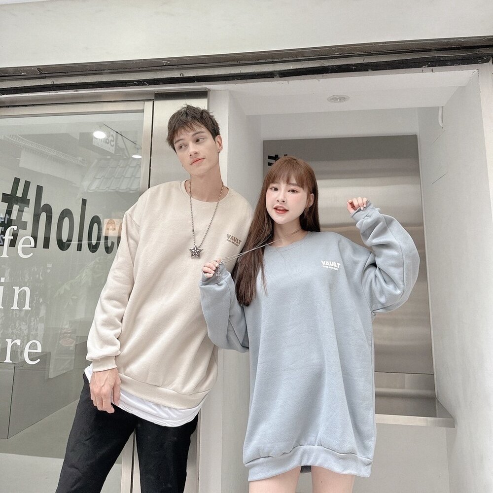 韓版 厚磅 內刷毛 大學T VAULT 文字款 上衣 落肩 男生長袖 男生衣著 女生衣著 情侶款 80154-圖片-10