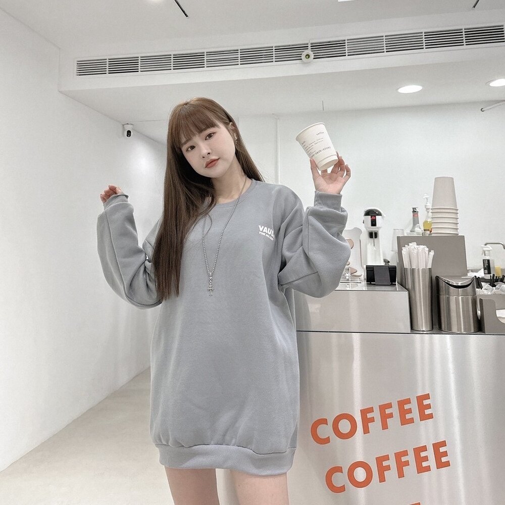 韓版 厚磅 內刷毛 大學T VAULT 文字款 上衣 落肩 男生長袖 男生衣著 女生衣著 情侶款 80154-圖片-8