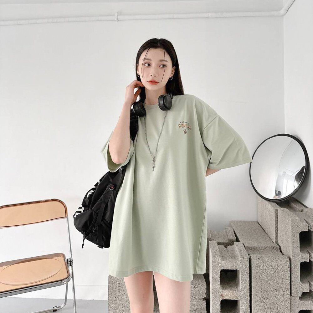 韓版 露營車插畫 短袖 短T 上衣 重磅 情侶款 韓版上衣 韓版短袖 落肩 寬鬆 短踢 80537-圖片-3