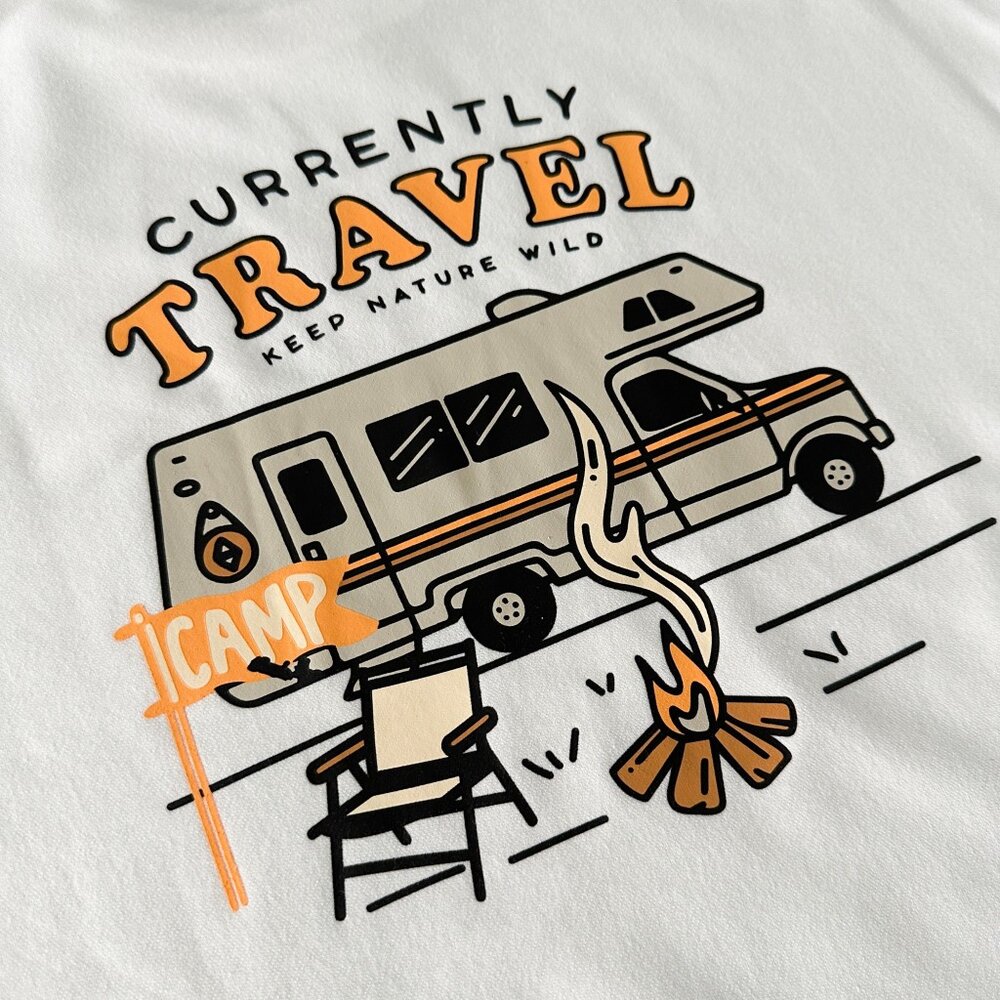 韓版 露營車插畫 短袖 短T 上衣 重磅 情侶款 韓版上衣 韓版短袖 落肩 寬鬆 短踢 80537-圖片-6