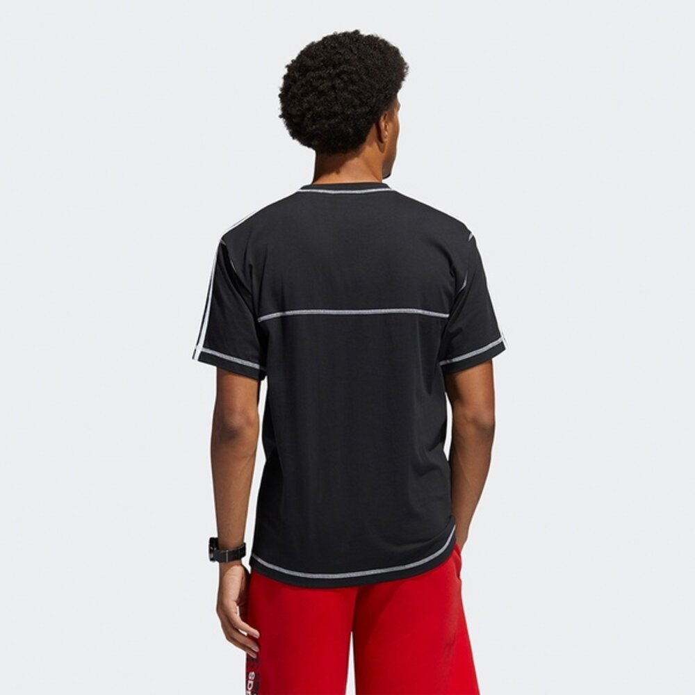 ADIDAS 男裝 短袖 T恤 休閒 三葉草 三線 棉 黑 GN3886-圖片-2