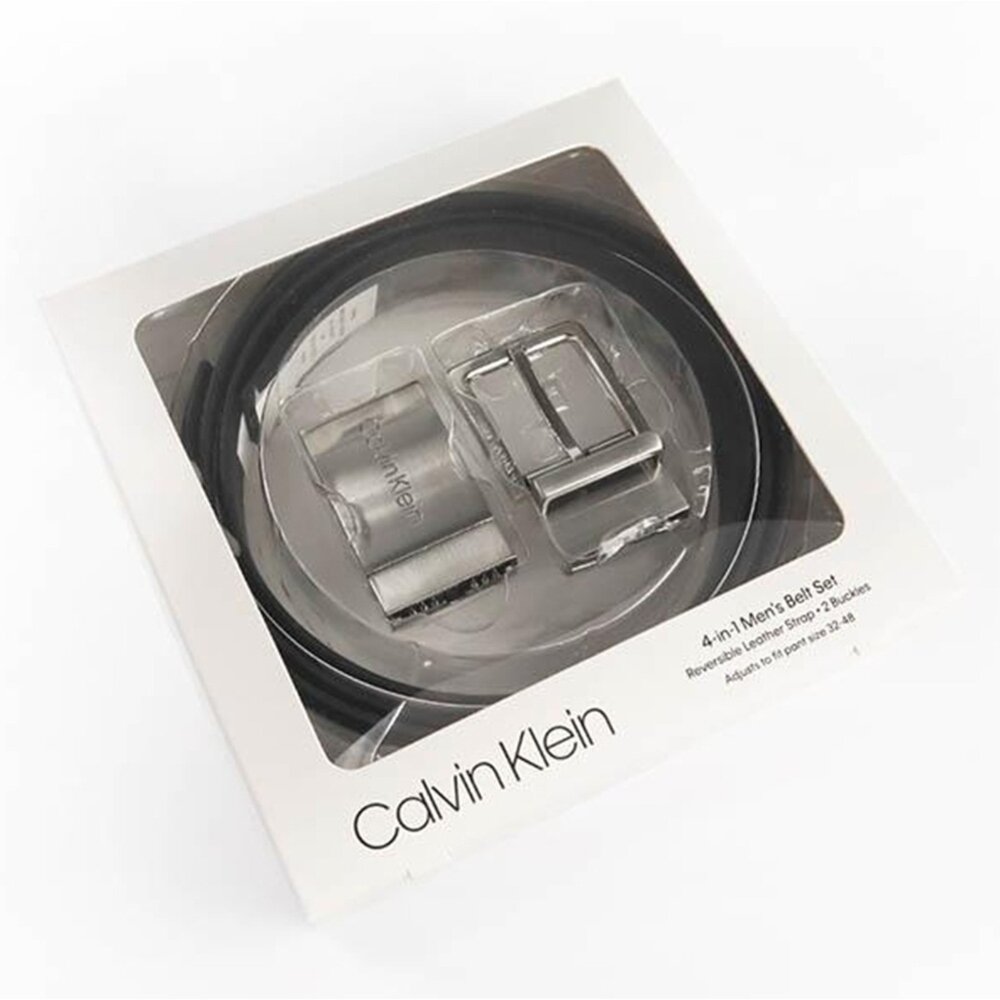 18549715396-Calvin Klein 凱文克萊 禮盒組 金屬雙釦 皮帶禮盒組 腰帶雙面可用 商務休閒皮帶