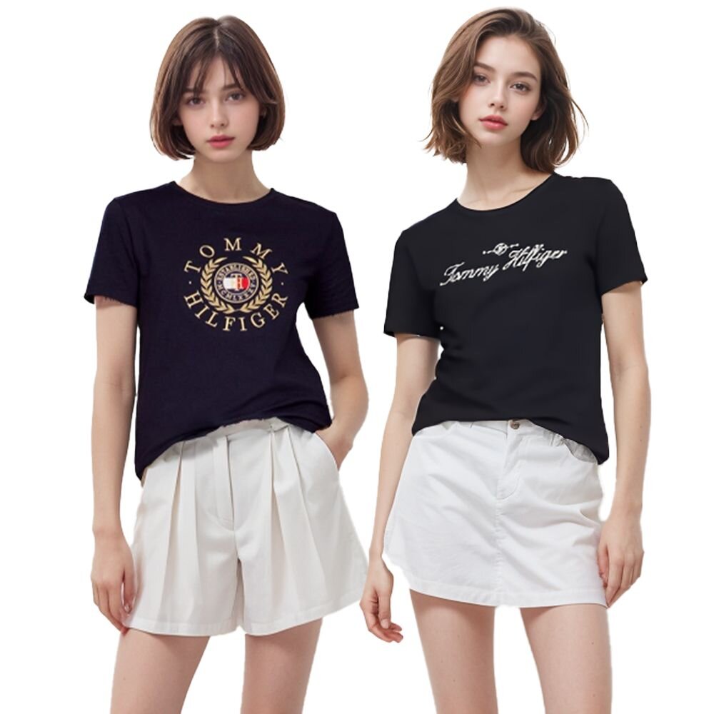 Tommy Hilfiger 女款 經典LOGO 圓領短袖 上衣 有腰身 美國原裝進口 封面照片